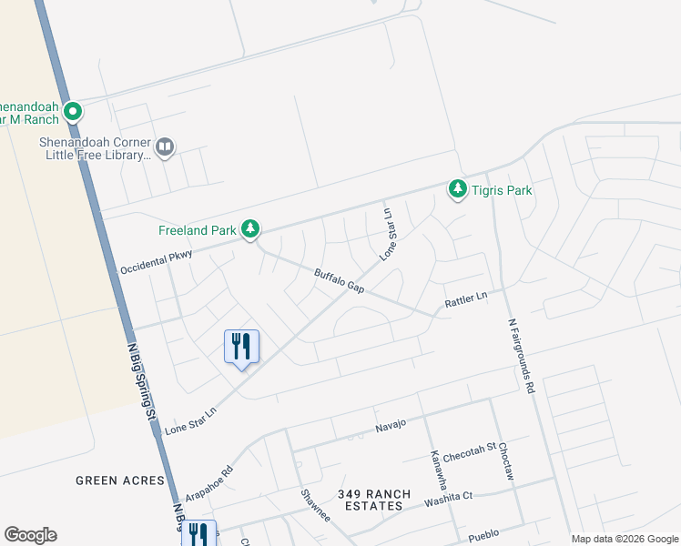 map of restaurants, bars, coffee shops, grocery stores, and more near 6900 Corral Drive in Midland