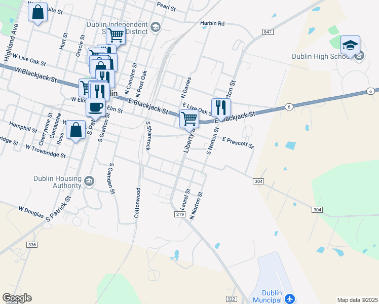map of restaurants, bars, coffee shops, grocery stores, and more near 264 Liberty Street in Dublin