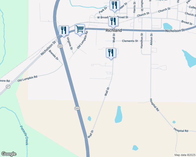 map of restaurants, bars, coffee shops, grocery stores, and more near Charles Overby Road in Richland