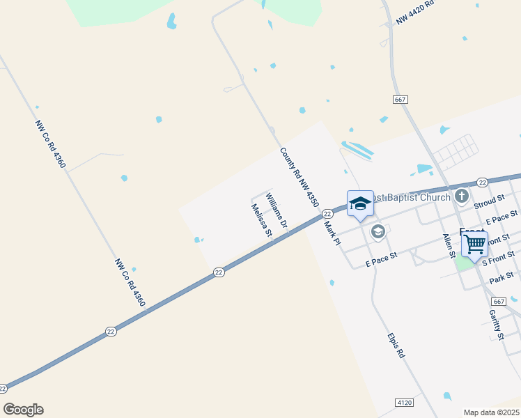 map of restaurants, bars, coffee shops, grocery stores, and more near 600 Williams Drive in Frost