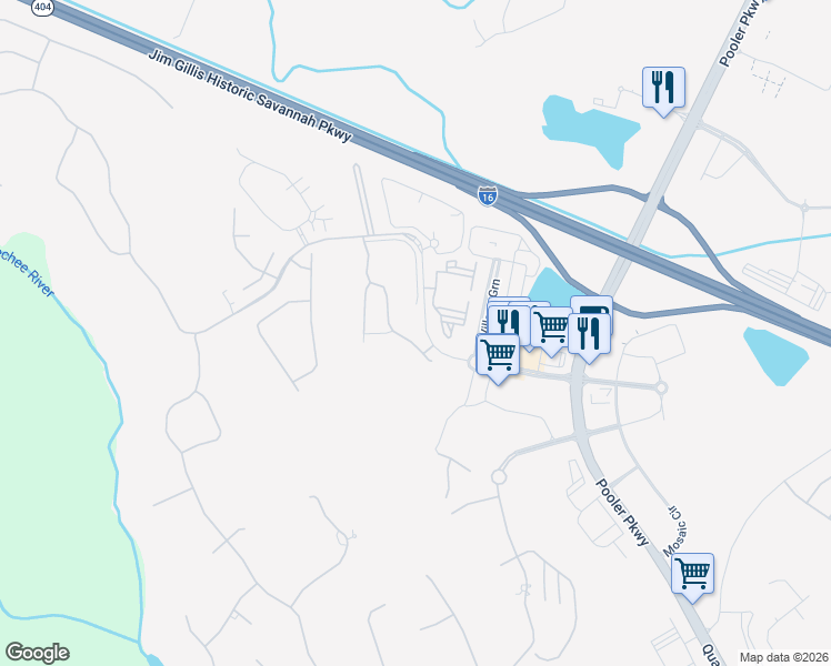 map of restaurants, bars, coffee shops, grocery stores, and more near 110 Mallory Place in Pooler