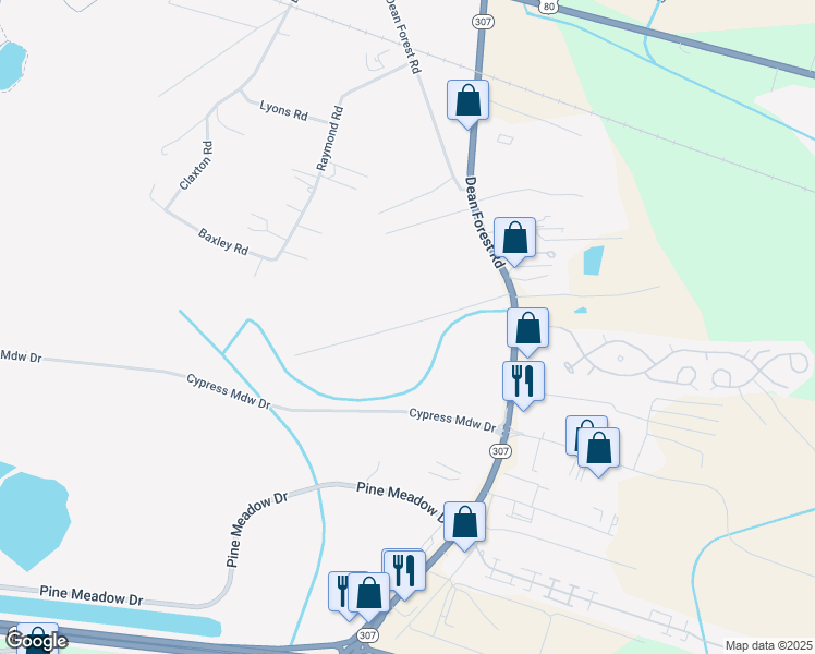 map of restaurants, bars, coffee shops, grocery stores, and more near Clyde Alexander Way in Pooler