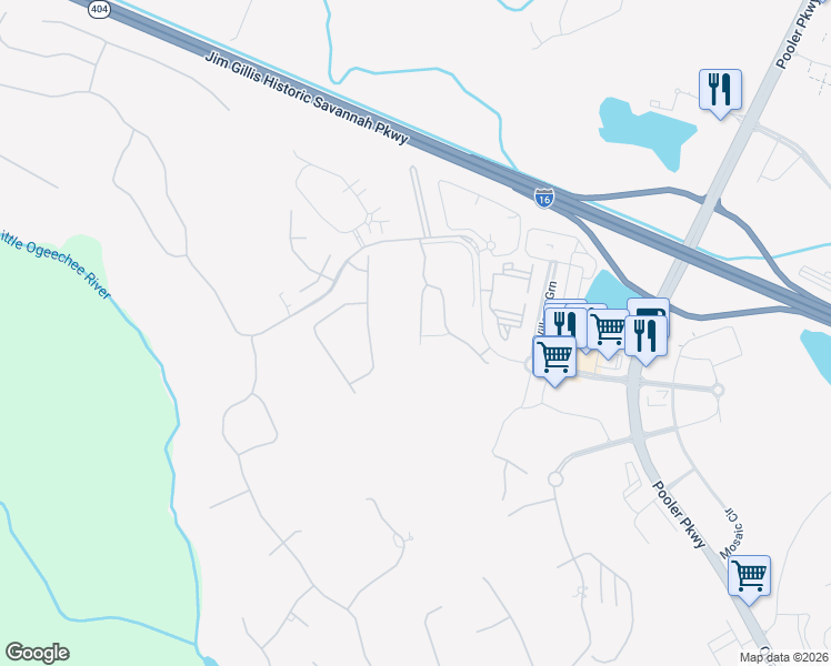 map of restaurants, bars, coffee shops, grocery stores, and more near 107 Sullivan Place in Pooler