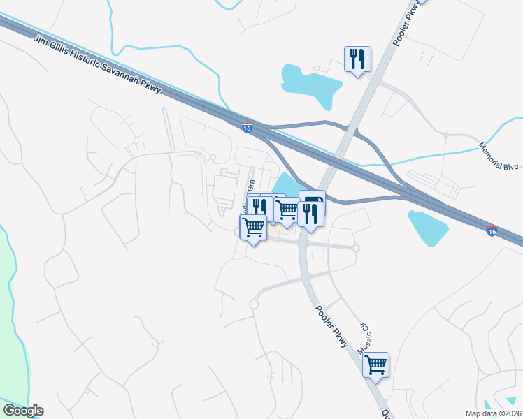 map of restaurants, bars, coffee shops, grocery stores, and more near 220 Village Green in Pooler