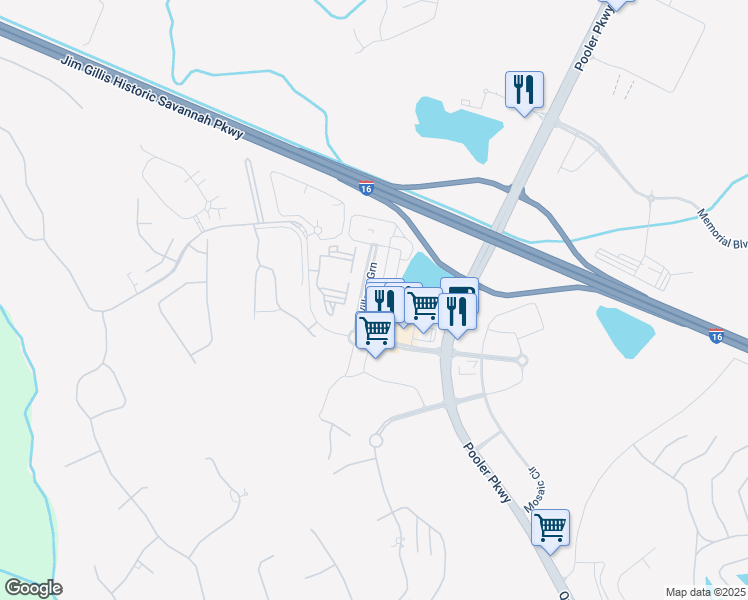 map of restaurants, bars, coffee shops, grocery stores, and more near 214 Village Grn in Pooler