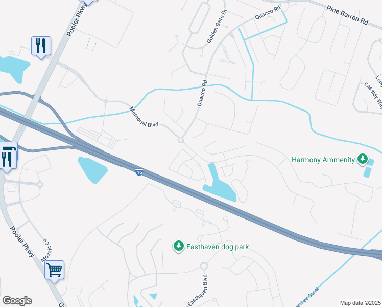 map of restaurants, bars, coffee shops, grocery stores, and more near 45 Tranquil Place in Pooler