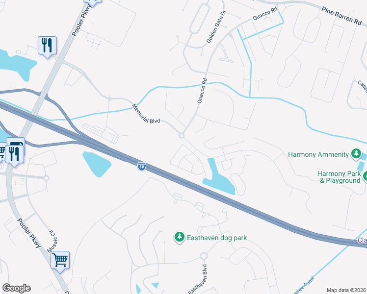 map of restaurants, bars, coffee shops, grocery stores, and more near 140 Sonata Circle in Pooler
