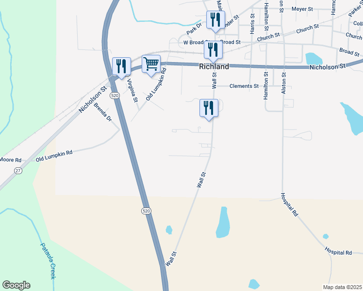 map of restaurants, bars, coffee shops, grocery stores, and more near Charles Overby Road in Richland