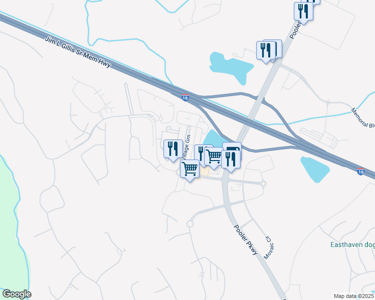 map of restaurants, bars, coffee shops, grocery stores, and more near 220 Village Green in Pooler