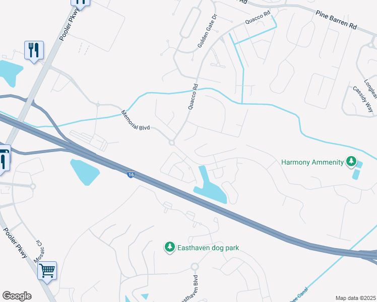 map of restaurants, bars, coffee shops, grocery stores, and more near 45 Tranquil Place in Pooler