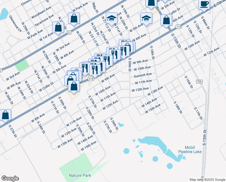 map of restaurants, bars, coffee shops, grocery stores, and more near 1417 West 11th Avenue in Corsicana