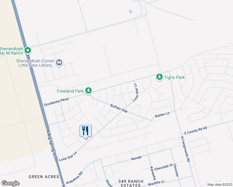 map of restaurants, bars, coffee shops, grocery stores, and more near 6914 Corral Drive in Midland