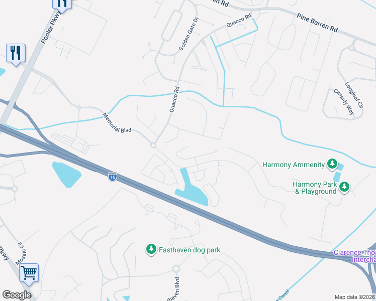 map of restaurants, bars, coffee shops, grocery stores, and more near 30 Tranquil Place in Pooler