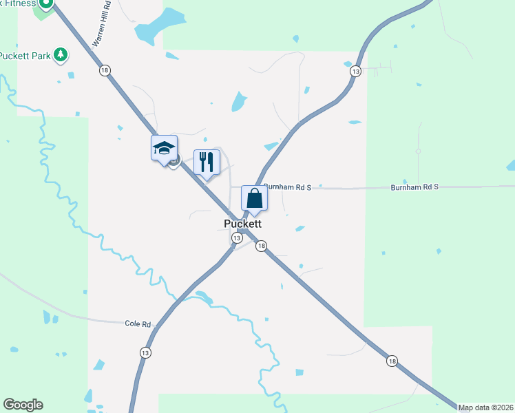 map of restaurants, bars, coffee shops, grocery stores, and more near 1074 Mississippi 13 in Puckett