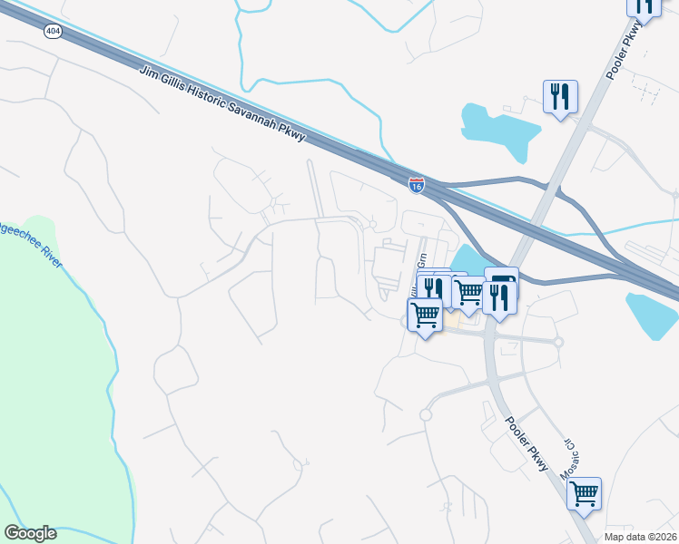 map of restaurants, bars, coffee shops, grocery stores, and more near 127 Mallory Place in Pooler