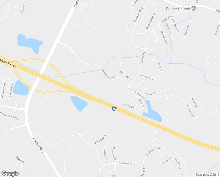 map of restaurants, bars, coffee shops, grocery stores, and more near 205 Memorial Boulevard in Pooler
