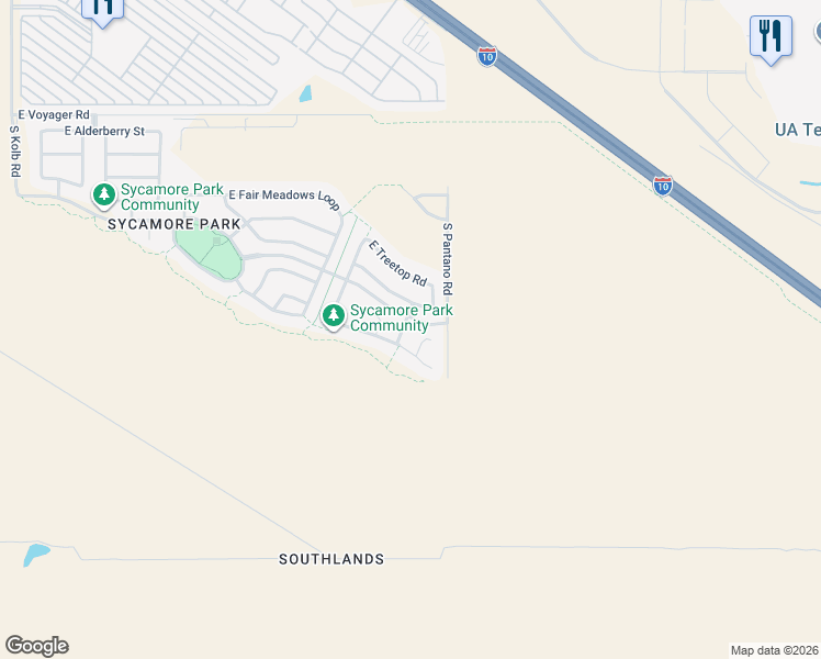 map of restaurants, bars, coffee shops, grocery stores, and more near 9282 South Winter Wood Road in Tucson