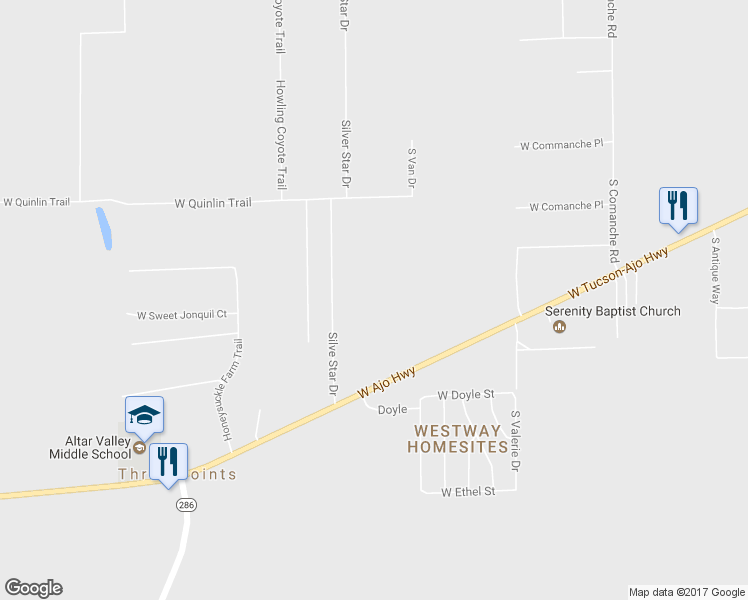 map of restaurants, bars, coffee shops, grocery stores, and more near 9155 Silver Star Drive in Tucson