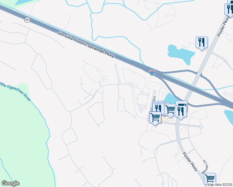 map of restaurants, bars, coffee shops, grocery stores, and more near 633408 Mallory Place in Pooler