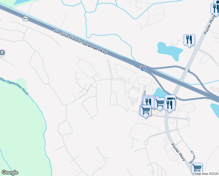 map of restaurants, bars, coffee shops, grocery stores, and more near 633408 Mallory Place in Pooler