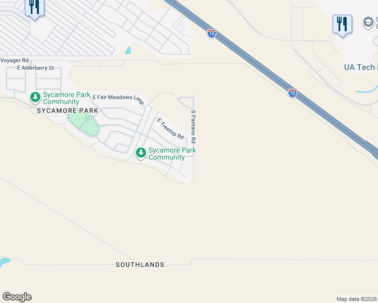 map of restaurants, bars, coffee shops, grocery stores, and more near 9255 South Tree House Lane in Tucson