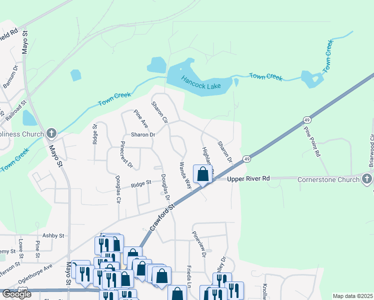 map of restaurants, bars, coffee shops, grocery stores, and more near 230 Wanda Way in Americus