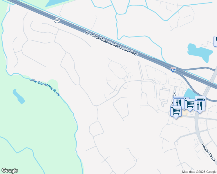 map of restaurants, bars, coffee shops, grocery stores, and more near 107 Oakdene Road in Pooler