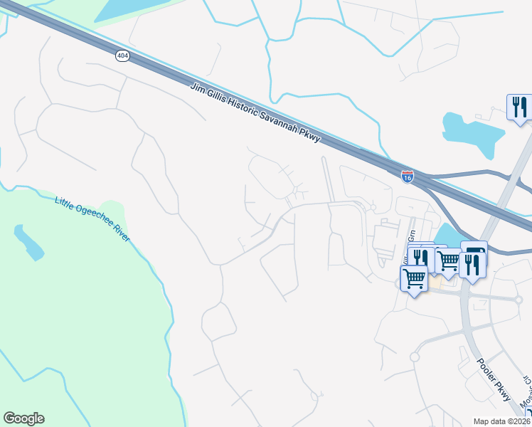 map of restaurants, bars, coffee shops, grocery stores, and more near 1 Ashstead Lane in Pooler