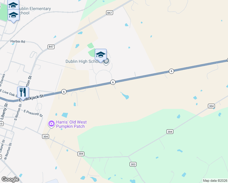map of restaurants, bars, coffee shops, grocery stores, and more near 2034 Highway 6 in Dublin