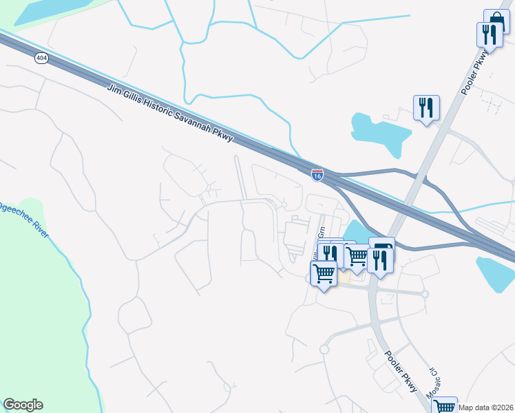 map of restaurants, bars, coffee shops, grocery stores, and more near 633408 Mallory Place in Pooler