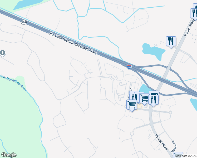 map of restaurants, bars, coffee shops, grocery stores, and more near 633408 Mallory Place in Pooler