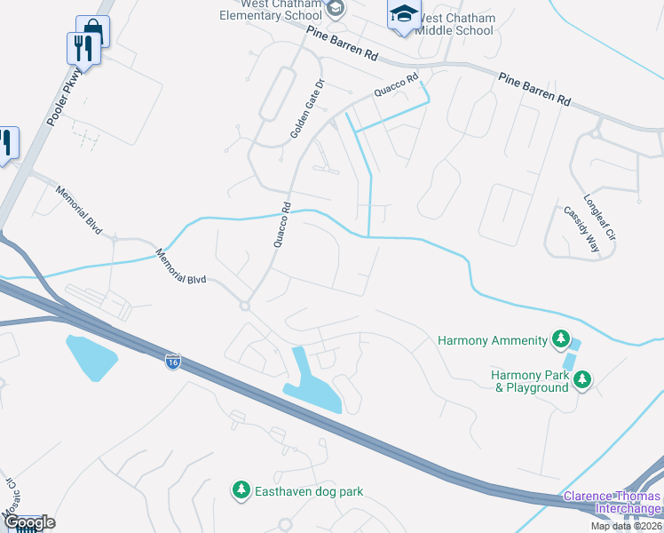 map of restaurants, bars, coffee shops, grocery stores, and more near 11 Gentry Street in Pooler