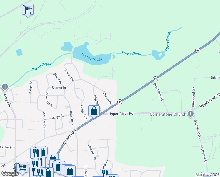 map of restaurants, bars, coffee shops, grocery stores, and more near 106 Vivien Way in Americus