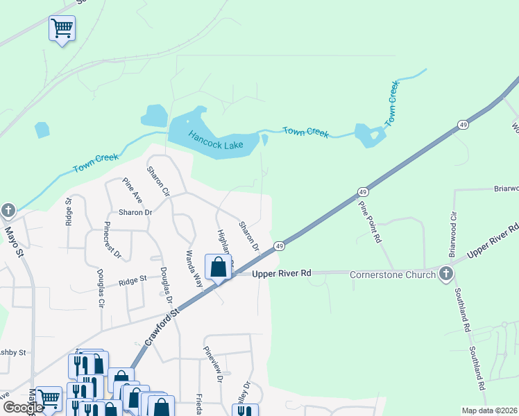 map of restaurants, bars, coffee shops, grocery stores, and more near 106 Vivien Way in Americus