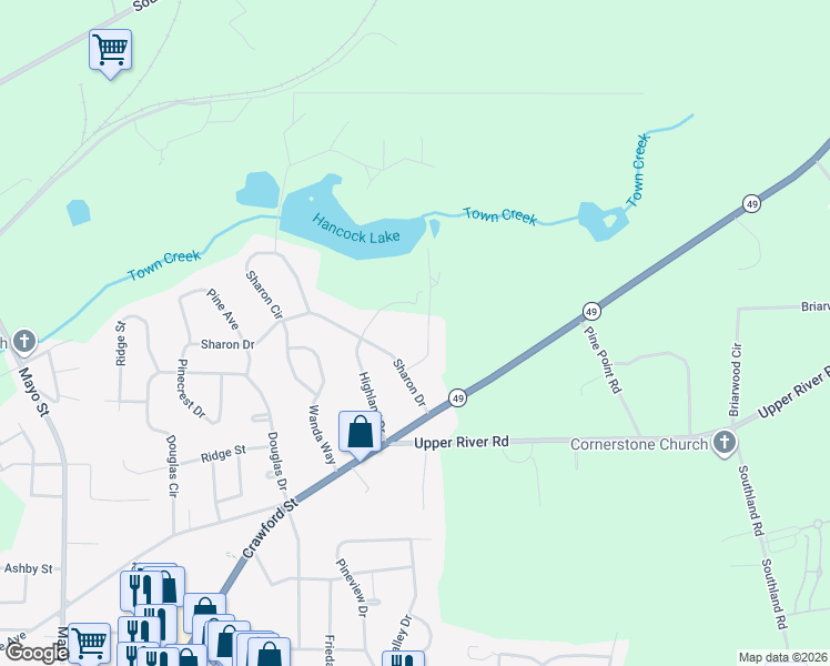 map of restaurants, bars, coffee shops, grocery stores, and more near 106 Vivien Way in Americus