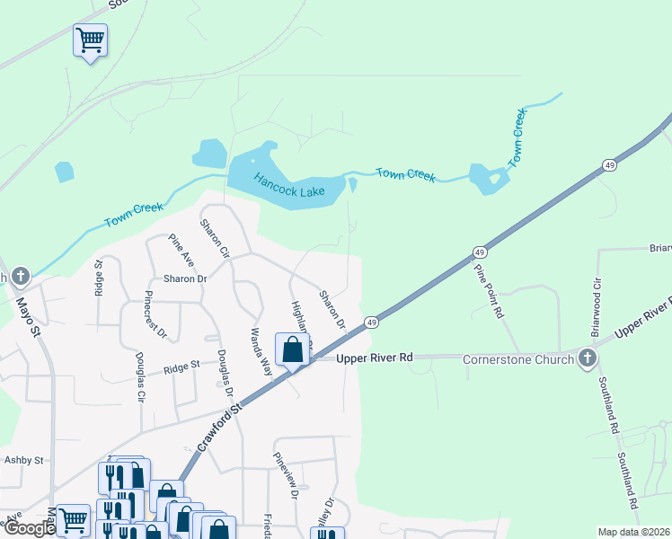 map of restaurants, bars, coffee shops, grocery stores, and more near 106 Vivien Way in Americus