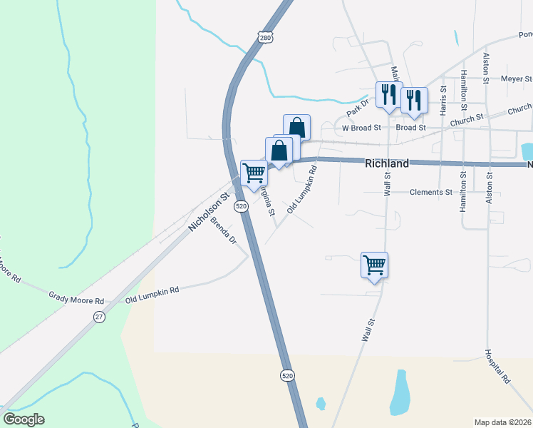 map of restaurants, bars, coffee shops, grocery stores, and more near 33 Virginia Street in Richland