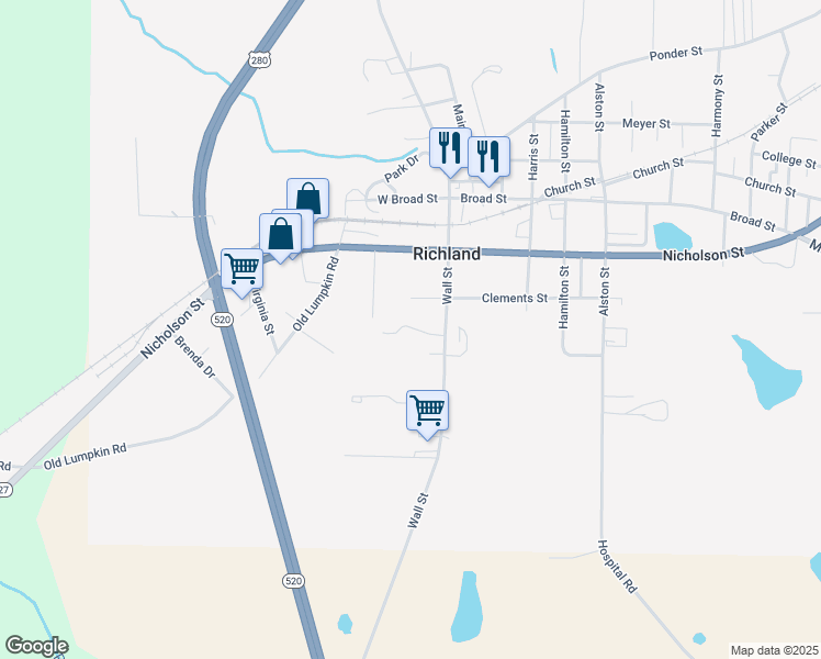 map of restaurants, bars, coffee shops, grocery stores, and more near in Richland