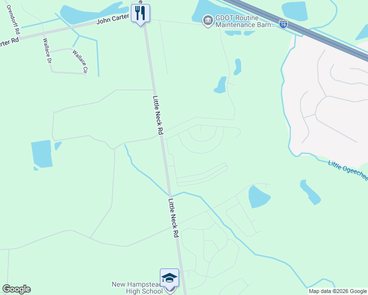 map of restaurants, bars, coffee shops, grocery stores, and more near Red Hill Road in Bloomingdale