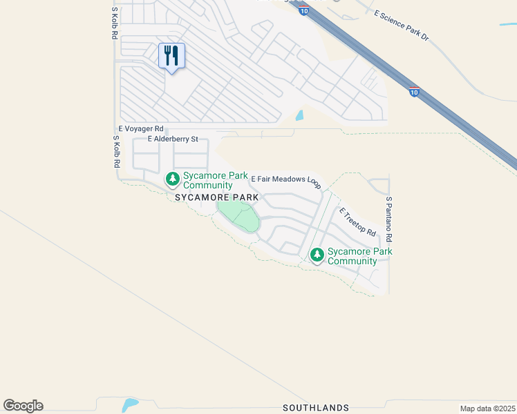 map of restaurants, bars, coffee shops, grocery stores, and more near 7509 East Sycamore Park Boulevard in Tucson