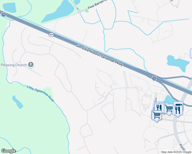 map of restaurants, bars, coffee shops, grocery stores, and more near 218 Kingfisher Circle in Pooler