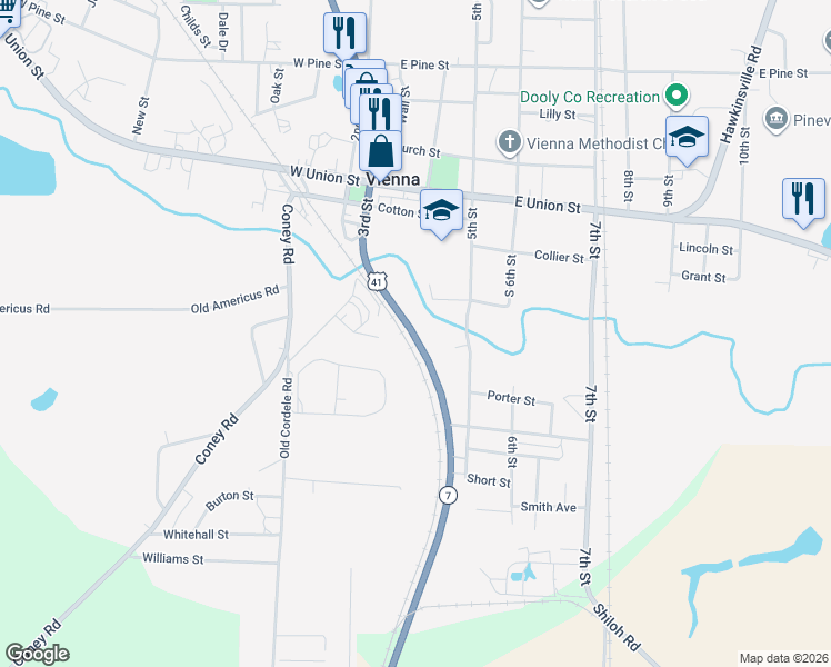 map of restaurants, bars, coffee shops, grocery stores, and more near 417 U.S. 41 in Vienna