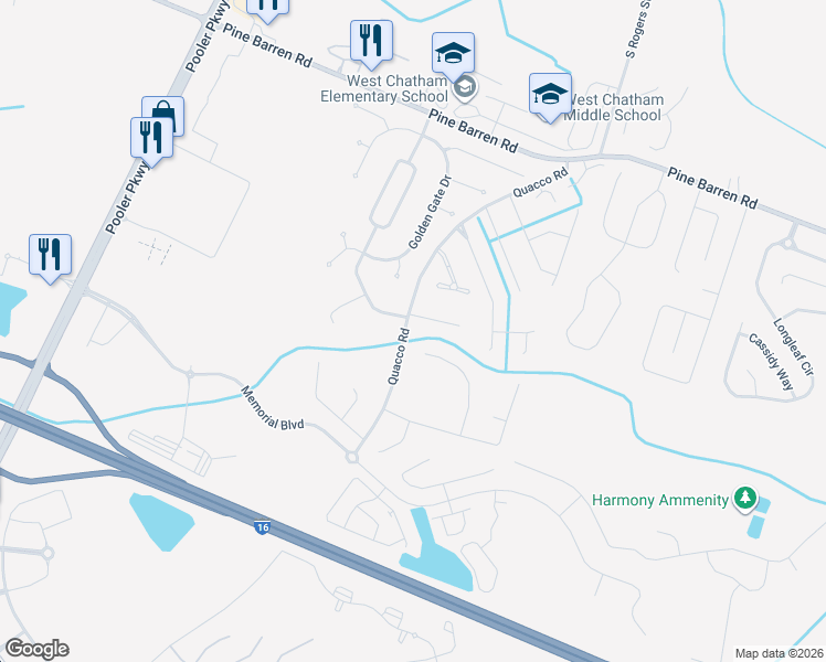 map of restaurants, bars, coffee shops, grocery stores, and more near 2502 Quacco Road in Pooler