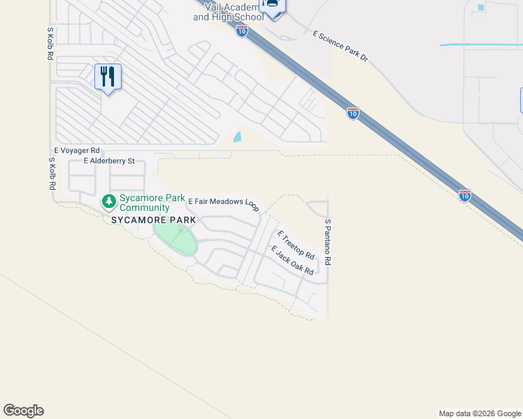 map of restaurants, bars, coffee shops, grocery stores, and more near 7689 East Fair Meadows Loop in Tucson