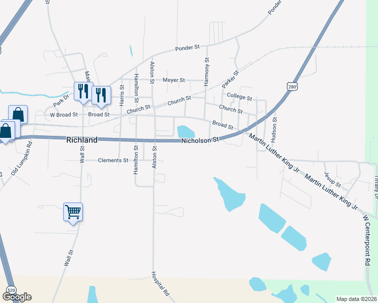 map of restaurants, bars, coffee shops, grocery stores, and more near 1588 Nicholson Street in Richland