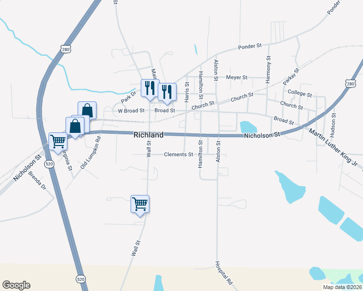 map of restaurants, bars, coffee shops, grocery stores, and more near 45 Walker Street in Richland