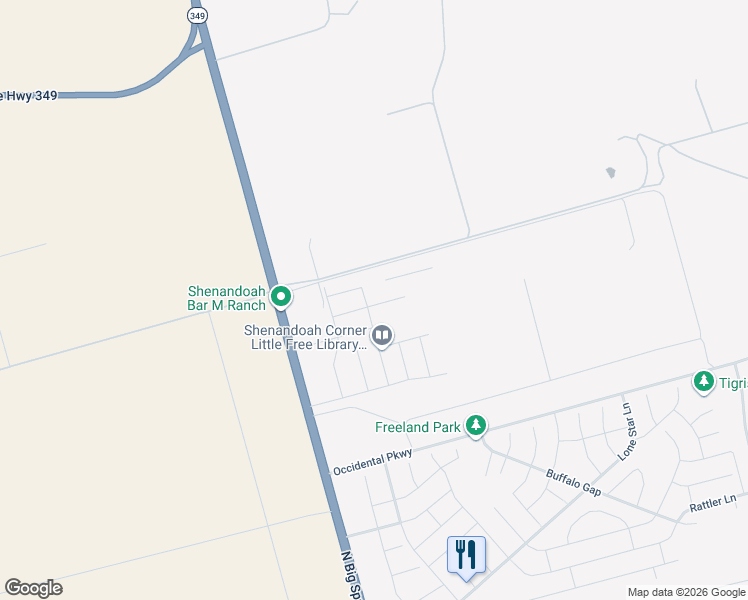 map of restaurants, bars, coffee shops, grocery stores, and more near 7078 North State Highway 349 in Midland