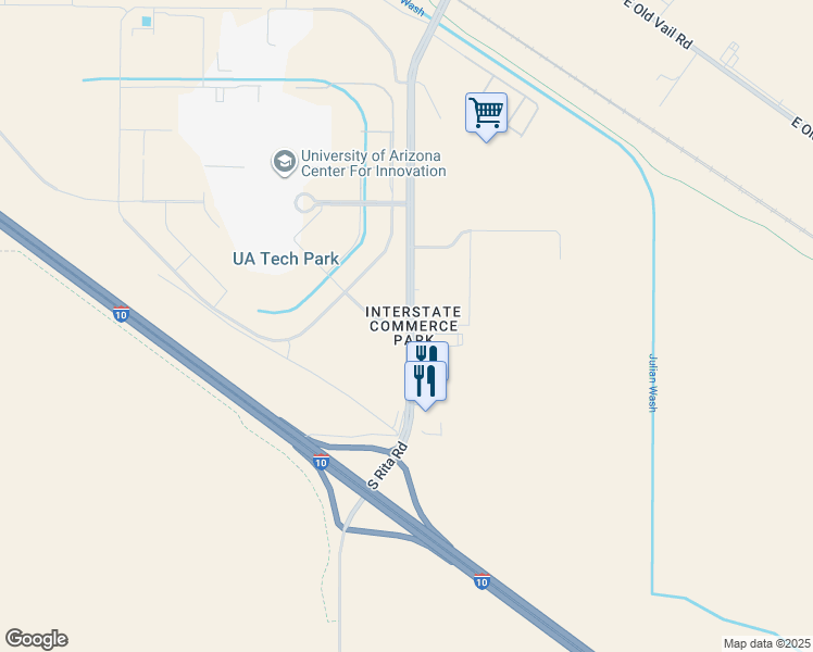 map of restaurants, bars, coffee shops, grocery stores, and more near 9000 South Rita Road in Tucson