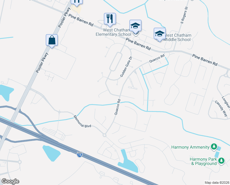 map of restaurants, bars, coffee shops, grocery stores, and more near 158 Brooklyn Way in Pooler