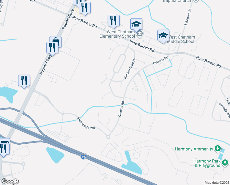 map of restaurants, bars, coffee shops, grocery stores, and more near 158 Brooklyn Way in Pooler